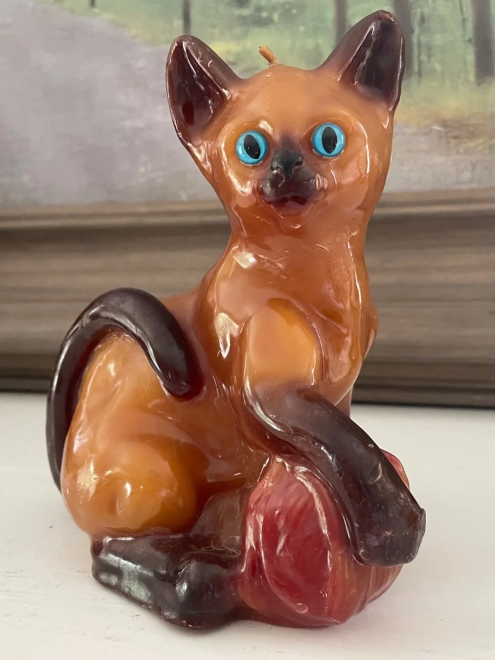 Vintage Siamese Cat Wax Candle Figurine MCM Feline Decor Brown Retro Cat-lover